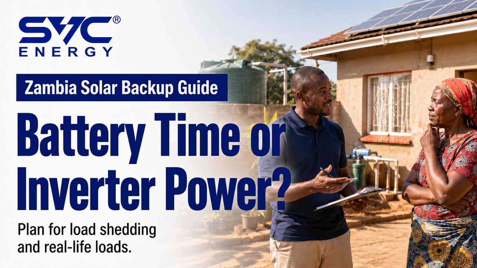 Zambia home backup system comparing battery kWh and inverter power for load shedding essentials